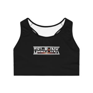 BLACK Retro Badge Logo sports bra | all-over print racerback activewear