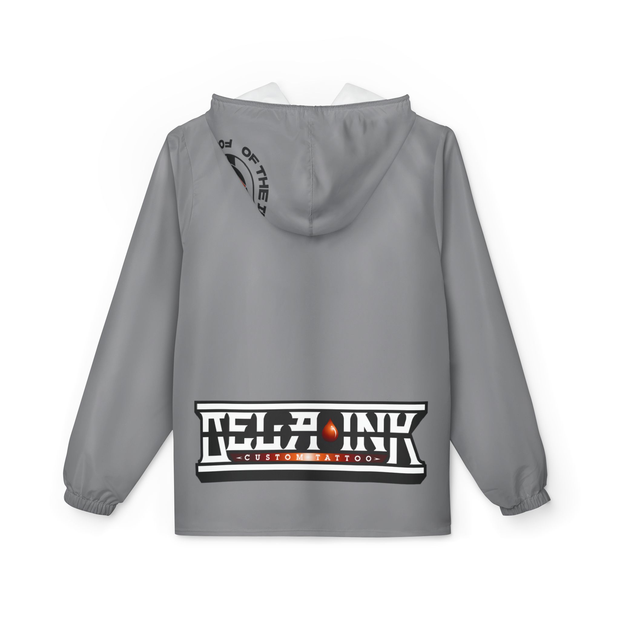 Grey Black Retro Helm Logo Windbreaker, Custom Jacket, Branded Zip-Up Hooded Windbreaker - Image 2