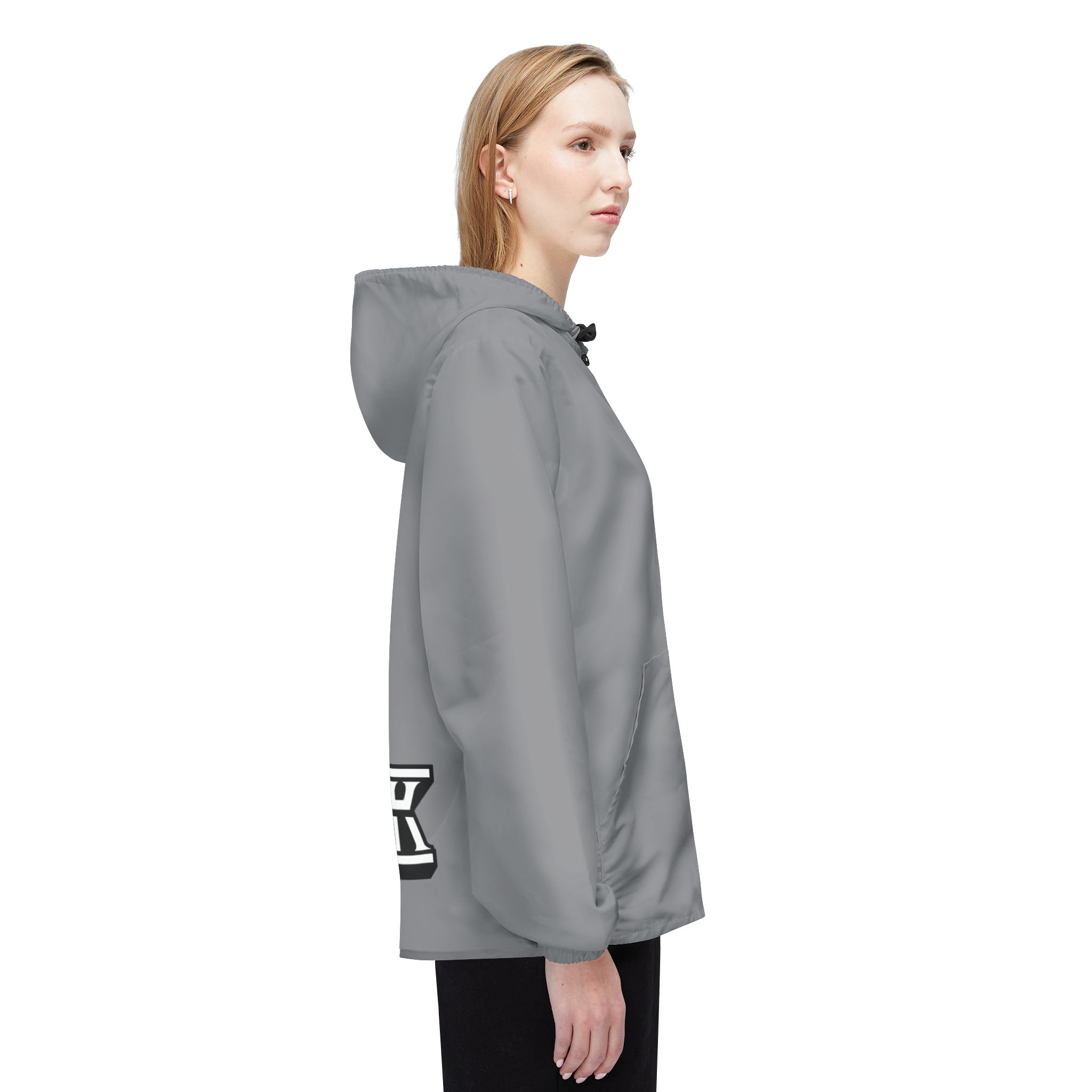 Grey Black Retro Helm Logo Windbreaker, Custom Jacket, Branded Zip-Up Hooded Windbreaker - Image 6