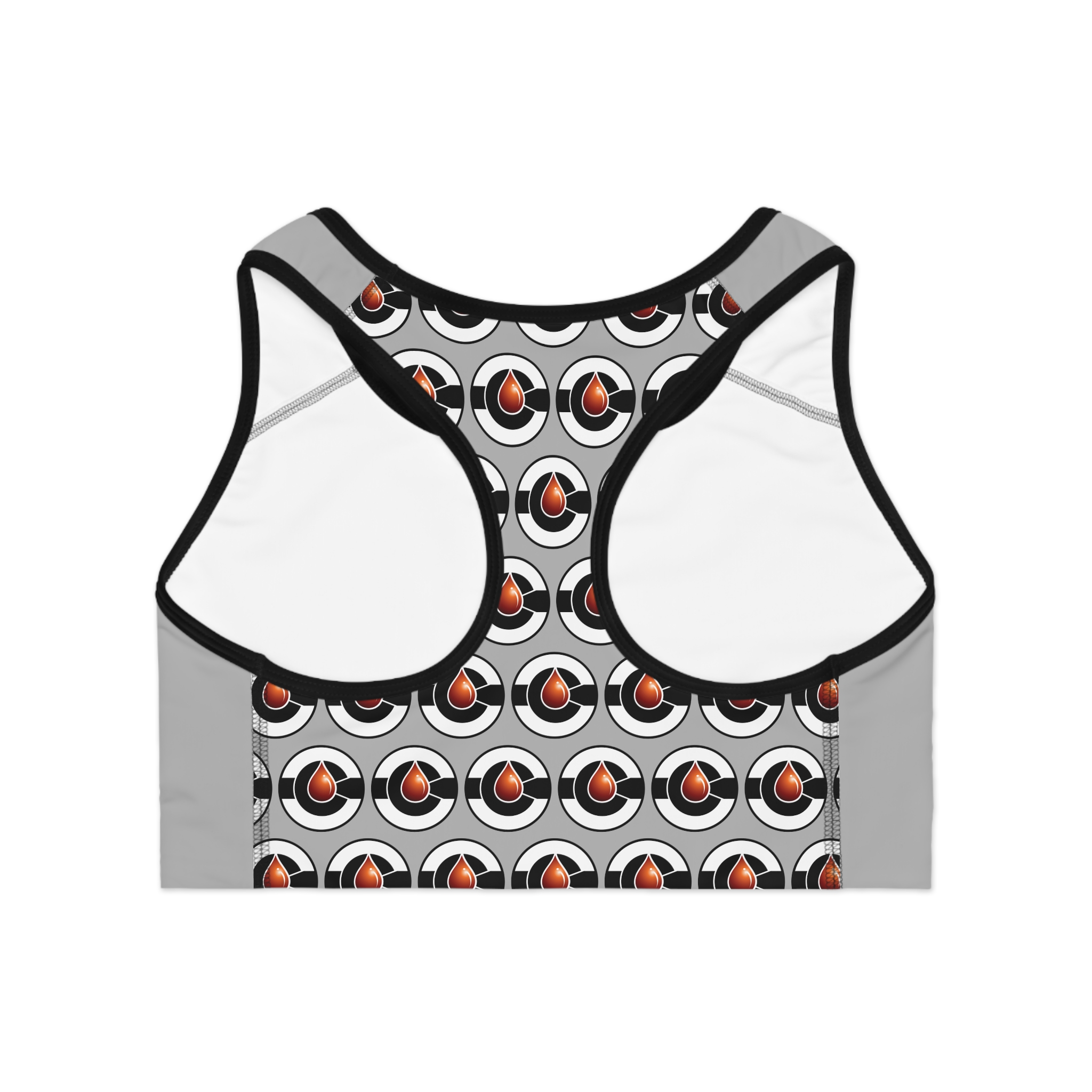 Grey Retro Badge Logo sports bra | all-over print racerback activewear - Image 2