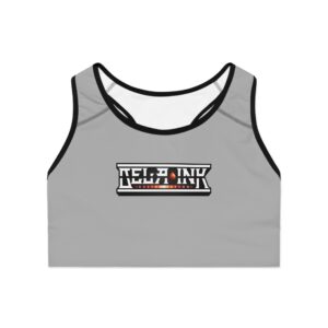 Grey Retro Badge Logo sports bra | all-over print racerback activewear