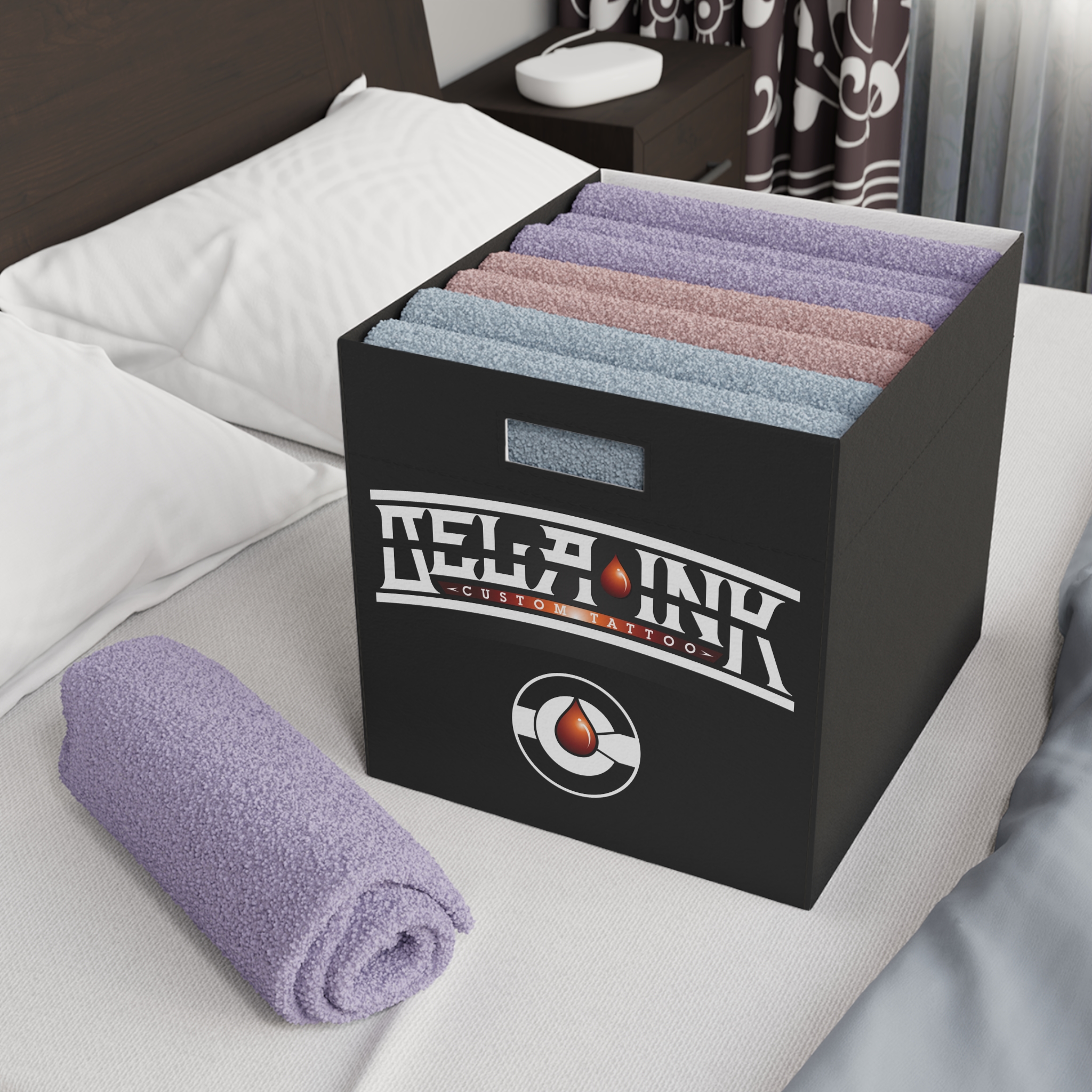 De La Ink Tattoo Logo Felt Storage Box | Foldable Organizer, Art Supply Bin - Image 4