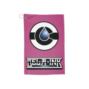 PINK De La Ink logo Golf Towel | golf towel with ring, golf accessory