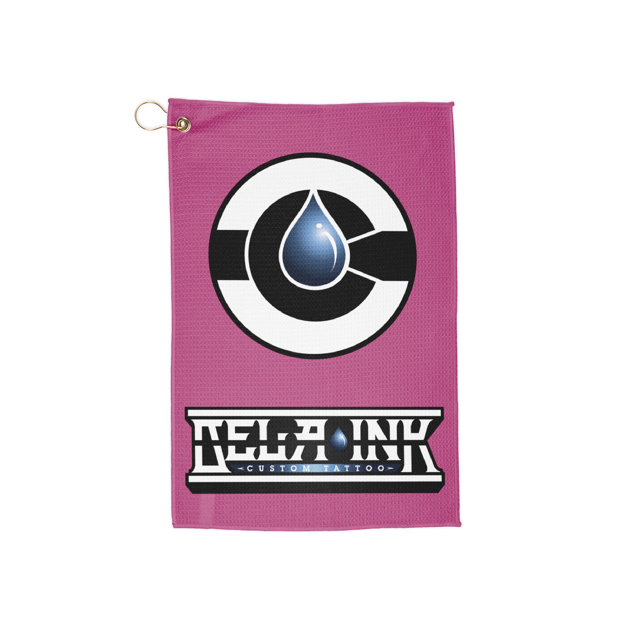 PINK De La Ink logo Golf Towel | golf towel with ring, golf accessory