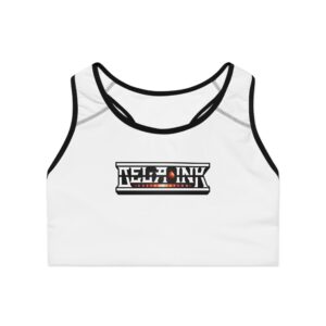 White Retro Badge Logo sports bra | all-over print racerback activewear