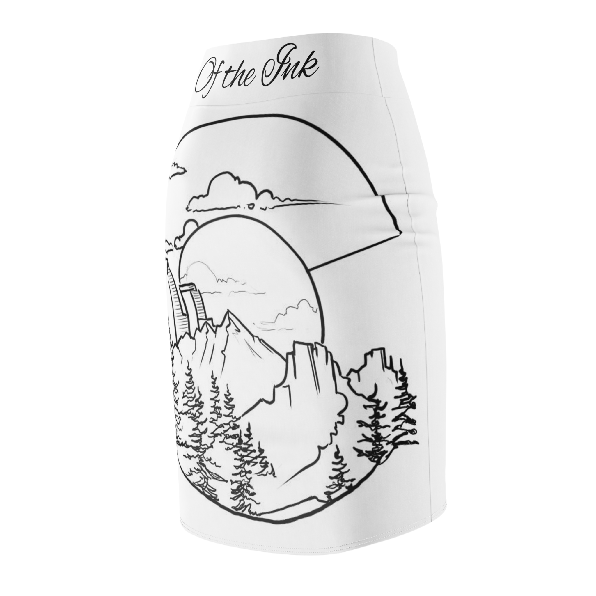 Mountain Landscape Pencil Skirt — Black Line Art Nature Print - Image 4